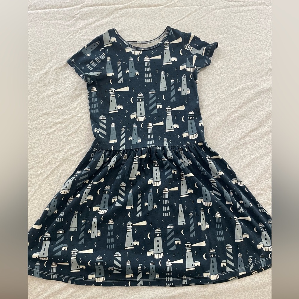Winter Water Factory Alberta Dress in Navy Lighthouse Print
